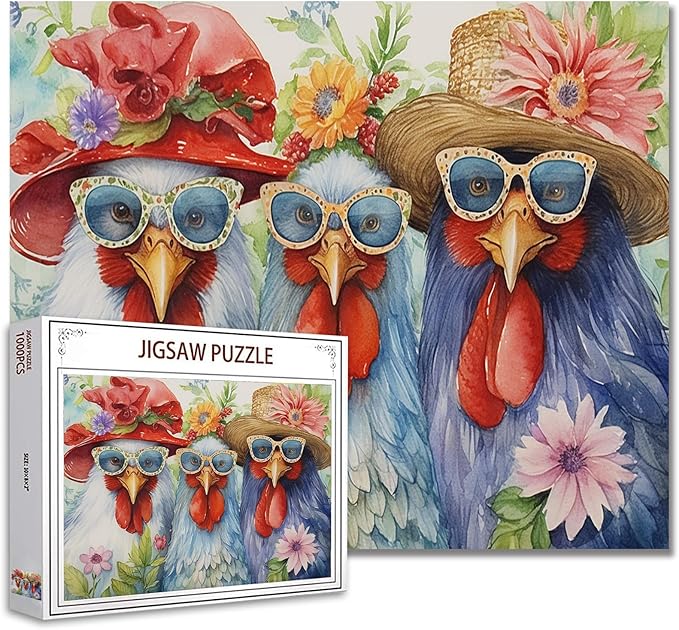 Tucocoo Roosters Jigsaw Puzzles for Adults 1000 Pieces, Animals Tropical Flowers Artwork Jigsaw Puzzle 27 x 20 Inches Colorful DIY Puzzles for Home Decoration, Family Puzzle Perfect for Game Nights