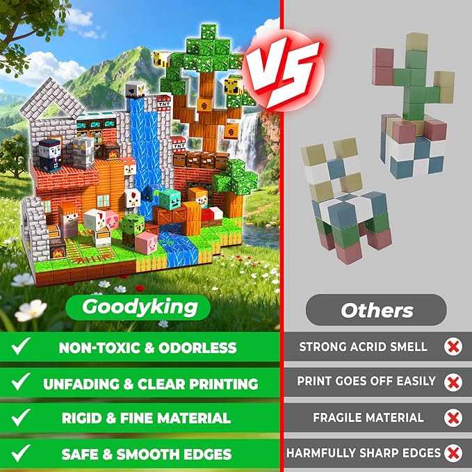 Goody King 300PCS Magnetic Blocks - Forest Magnetic Building Blocks, Stacking Magnets for Kids, Strong Magnets, Sensory Toy for STEM Learning Toys for Kids 3+ Boys and Girls Christmas Birthday Gifts