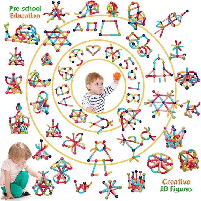 COUOMOXA Magnetic Sticks STEM for Kids: 3 4 5 6 7 8+ Year Old 110pcs Educational Magnetic Construction Set - Learning Toy for 3-12 Kids Classroom Home - Birthday Gift for Boys Girls