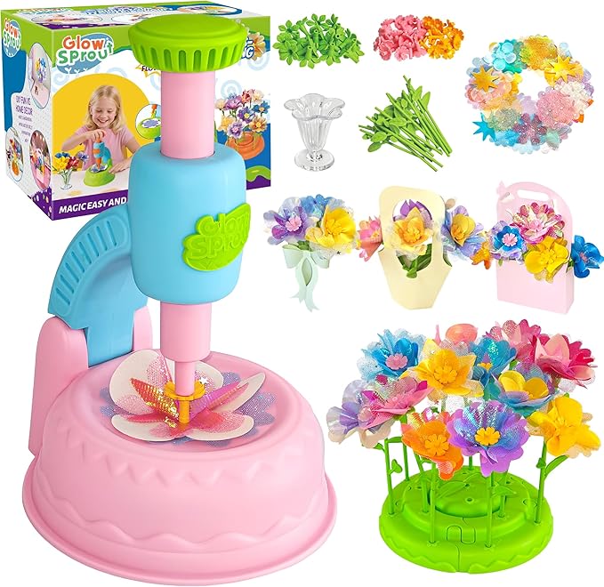DIY Art Flower Toys Include Extra Accessories Set, Arts and Crafts Activity Kit for Kids, Flower Garden Building Toys for Girls, Birthday Gifts for 3 4 5 6 7 8 9 10 11 12 Year Old Girls (Pink)
