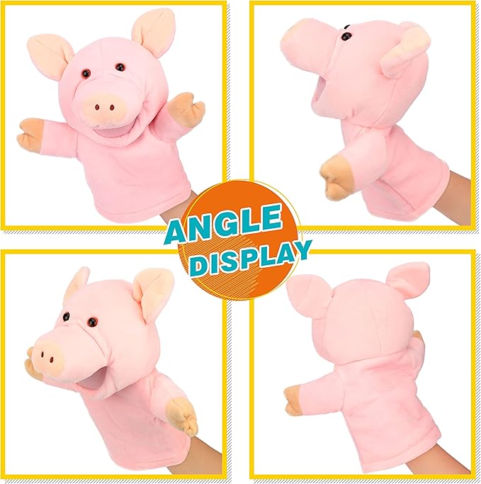 Easfan Pig Hand Puppet with Movable Mouth and Arms Role Play Storytelling Interactive Game Preschool Teaching Toy Gifts for Kids Birthday Christmas, Pink, 10''