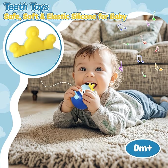 Baby Penguin Wobble Toys, Infant Roly-Poly Tumbler Musical Wobbler, Babies Sensory Development & Teething Toy for Newborn 3-12 Month Baby Toddler Boys and Girls Gifts