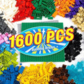 1600 Pieces Building Bricks, Building Bulk Block with 2 Packs 24x24 Studs Sticky Plate and 46PCS Wheel Accessory - Compatible with All Major Bricks, Gfits for Kid - 18 Shape/16 Color