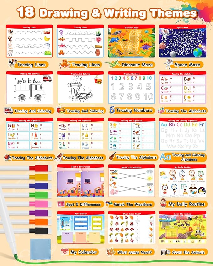 Montessori Busy Book & Tracing Activity Coloring Books & Jelly Stickers 3-in-1 for Toddlers 3-5, Preschool Learning Activities Book with 35 thems ,Autism Sensory Toys, Travel Christmas Birthday Gifts