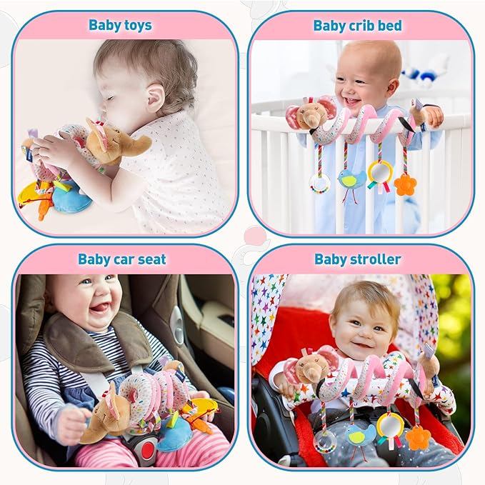 Baby Car Seat Toys Activity Stroller Toy for Boys Girls 0 3 6 9 10 12 Months, Spiral Hanging Plush Toys, Baby Shower Thank You Gifts