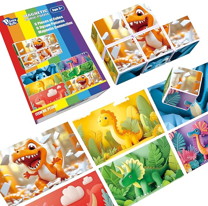 Magnetic Blocks for Toddlers, Dinosaur Theme Magnet Puzzle for Kids, Montessori Toys for 1+, Sensory Toys for Boys & Girls Ages 3 4 5 6