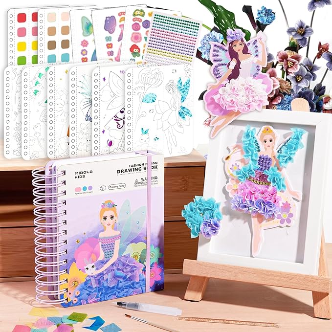 MIROLA KIDS 4 in 1 Poke Craft Kits for Girls, Magic Princess Crafts for Kids Ages 4-8, DIY Activity with Princess Stickers, Watercolor Paint, Diamond Art Gifts for 4 5 6 7 8+ Year Old Girls