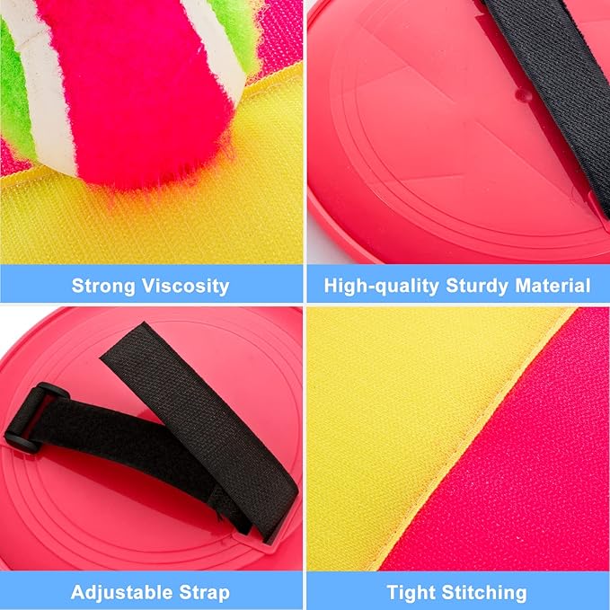 Beach Games, Outdoor Toys for Kids Ages 4-8, Toss and Catch Ball Set, with 4 Paddles 3 Balls, and 1 Storage Bag, Beach Toys Easter Gifts for Kids -2 Pink + 2 Blue