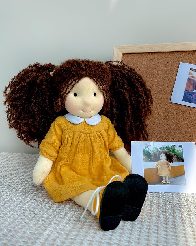 BlissfulPixie Handmade Waldorf Doll - Inka 12", Soft Girl Rag With Cute Stuffed Plush, Ideal First for Babies & Toddlers