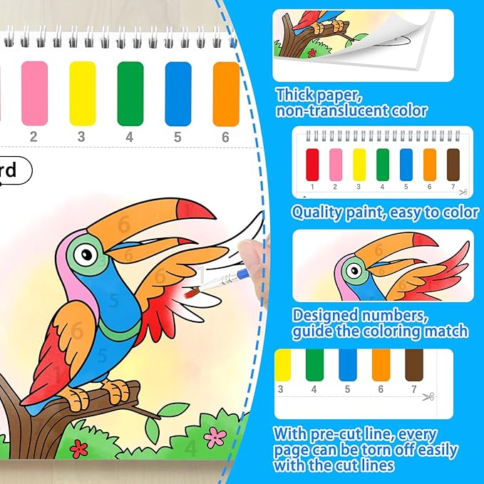 Paint with Water Coloring Books for Kids,Animal Theme Mess Free Watercolor Painting Papers Sets for Toddlers,Water Color Paint Kit,Art Craft Birthday Gift for Ages 1-3, 4-8