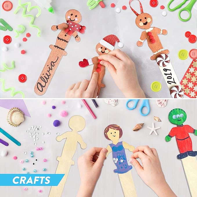 100 Pack People Shaped Wooden Craft Sticks, 5.25" Person Shape Wood Popsicle Sticks, Unisex Student Classroom Crafts DIY Sticks