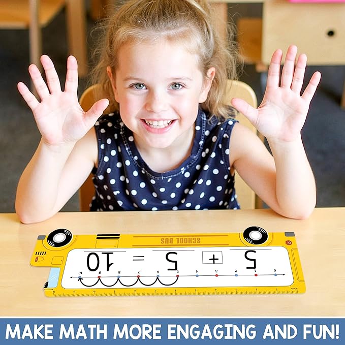 26-Pack School Bus Number Line Dry Erase Boards Cards, 14"x4", Double-Sided, Math Manipulatives for Kids, Student, Kindergarten Elementary Special Education 1st Grade Classroom Must Haves