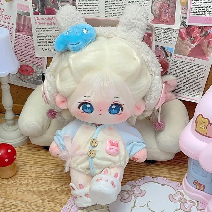 CALEMBOU Plush Doll, 20cm Cute Cotton Doll with Skeleton, Anime Plushies Soft Stuffed Dress Up Dolls, Kawaii Plush Toys Gift Come with Doll Clothes