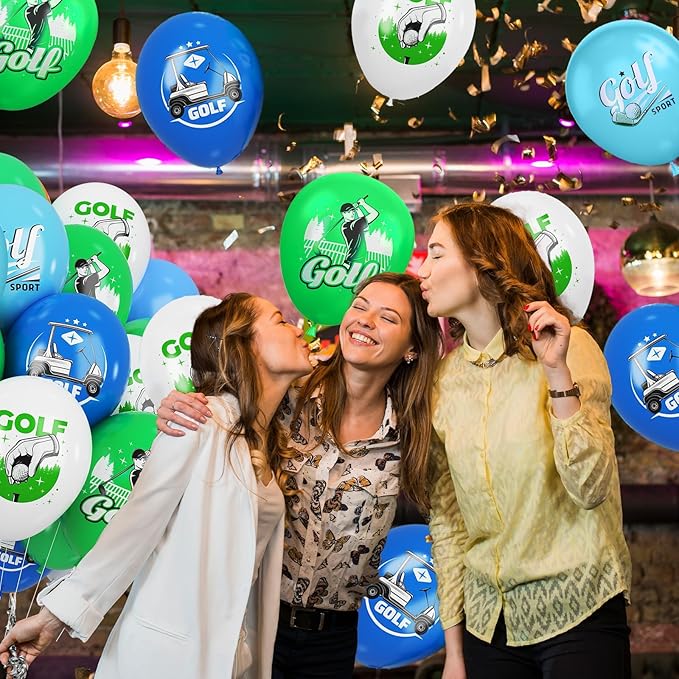 FEYG 12in Golf Balloons - Blue, Green, White - Hole In One Birthday Decorations