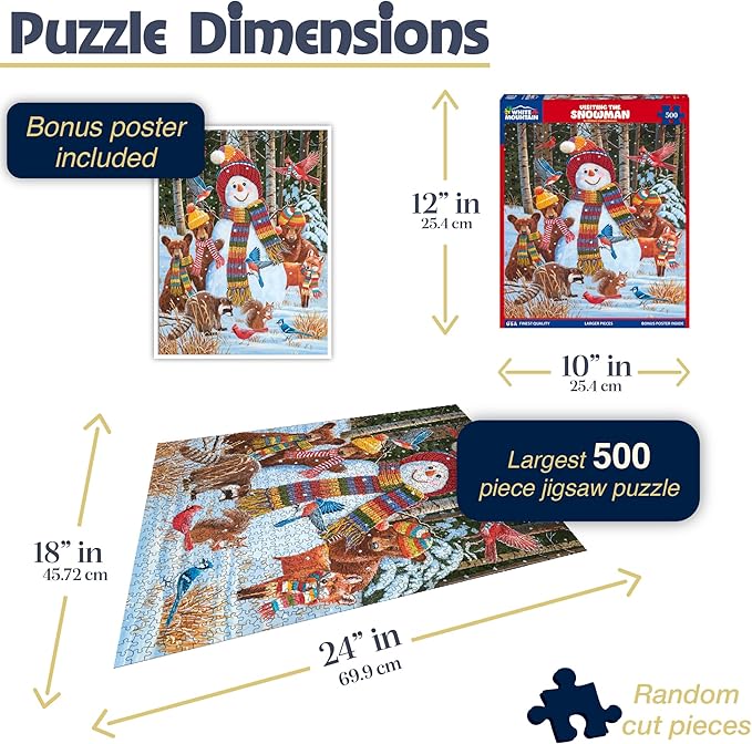 White Mountain Visiting The Snowman Winter Puzzles 500 Pieces Theme Jigsaw Puzzle for Kids Adults and Family