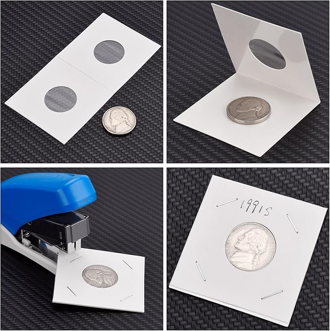 Hicarer 300 Pieces Cardboard Coin Holder Flip Mega Assortment, 2 by 2 Inch for Coin Collection Supplies (20.5 mm for Penny/Dime Size)