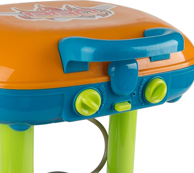 BBQ Grill Toy Set - Interactive Play Kitchen Set with Lights and Sounds, Wheels, Toy Food, and Cooking Accessories by Hey! Play!, Multicolor, (80-PP-TK081711)