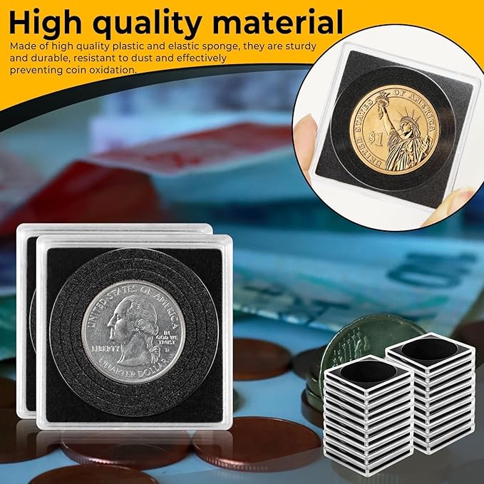 120 Pcs Adjustable Acrylic Coin Collection Cases with Sponges, Coin Snap Holder, Silver Dollar Protection Cases for Collectors, Coin Dollar Collection Supplies(20mm-40mm)