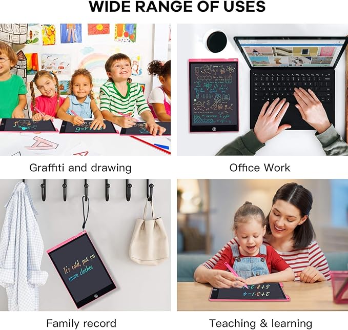 2 Pack LCD Writing Tablet, 12 inch Colorful Toddler Drawing Pad Doodle Board, Erasable Educational Toy Christmas Birthday Gift for 3 4 5 6 7 Year Old