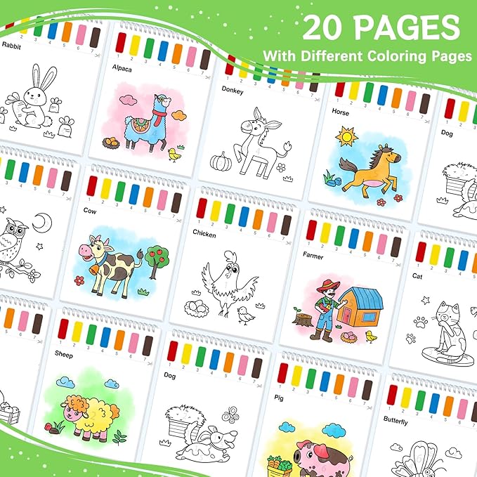 Paint with Water Coloring Books for Toddlers,Farm Theme Mess Free Watercolor Painting Papers for Kids Water Color Paint Kit Art Craft Birthday Gift for Ages 1-3, 4-8
