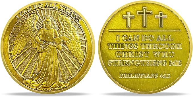 Christian Challenge Coin - Philippians 4:13 Angel Radiance Religious Coin for Faith & Strength | Ideal Christian Gifts for Men & Women Celebrating Faith and Strength (with Transparent Shell）