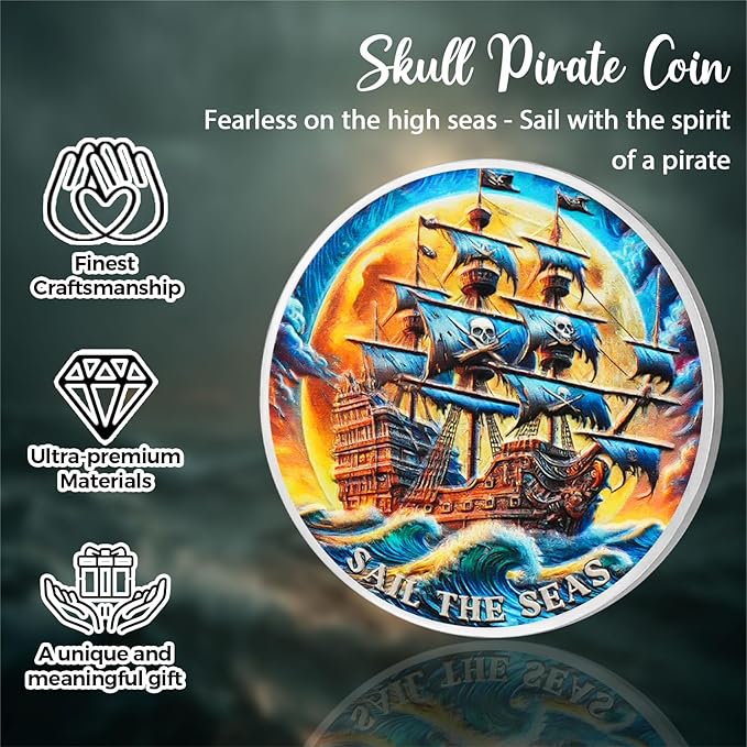 CHURYUML Pirate Coin - Skull Challenge Coins, Adventure Medallions for Fantasy Fans Pirate-Themed Gifts for Pirate Lovers Enthusiasts Unique Inspirational Gifts