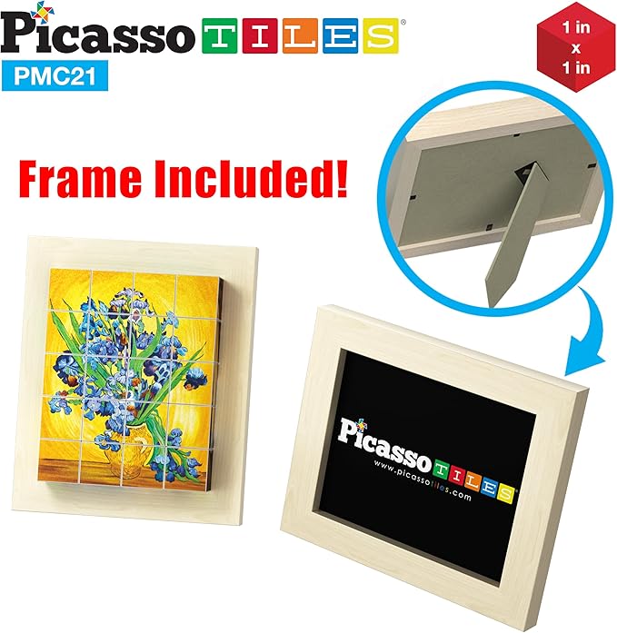 PicassoTiles 1” Magnetic Puzzle Building Cubes Blocks of Popular World Famous Art Paintings with Free Frame, Educational STEAM Toys for 3+ Year Old Boys Girls Toddlers Or Preschool Age Children PMC21