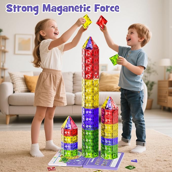 60pcs Diamond Magnetic Tile, Mini Magnetic Building Blocks Magnet Toy with Iron Box, STEM Educational Montessori Indoor Building Kit for Toddlers Preschool Boys Girls Age 3+ Classroom Must Haves