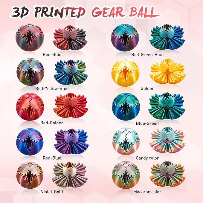 Gear Ball-3D Printed Gear Sphere,3D Printed Spin Ball Cube Fidget Toy,The Steampunk Whirling Wonder Fidget Ball Toy (Black Red)