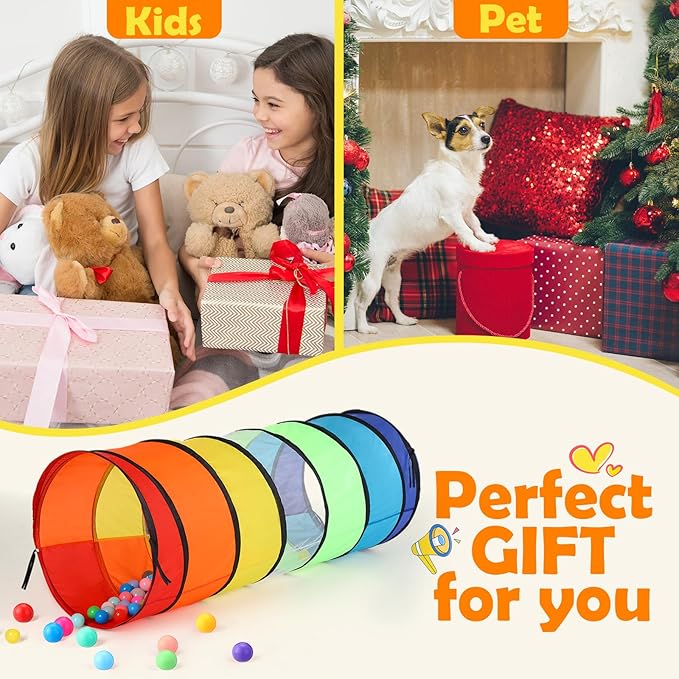 2 Pcs Giant 27.6 Inch Play Tunnel for Kids and Large Dogs Colorful Crawl Tunnel Toy for Toddlers with Breathable Mesh Game Tent Toy Girl Boy Gift