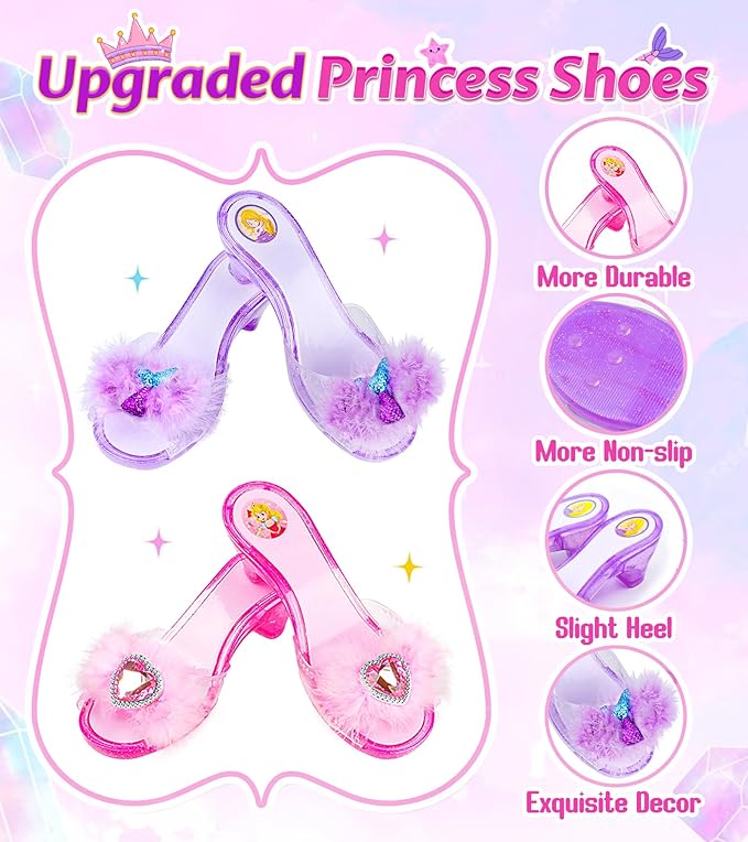 Princess Dress Up Shoes Set, Girls Dress Up Toys, Jewelry Boutique Necklace Earrings Crown, Princess Dresses Role Pretend Play Gifts Princess Toys for Girls Aged 3 4 5 6 Years Old