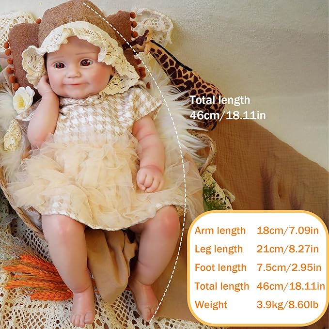 Reborn Baby Dolls Silicone Full Body 18.1in Weighted Real Life Open-Eyes Girl Dolls Lifelike Newborn Baby Soft Body Flexible Limbs Not Vinyl