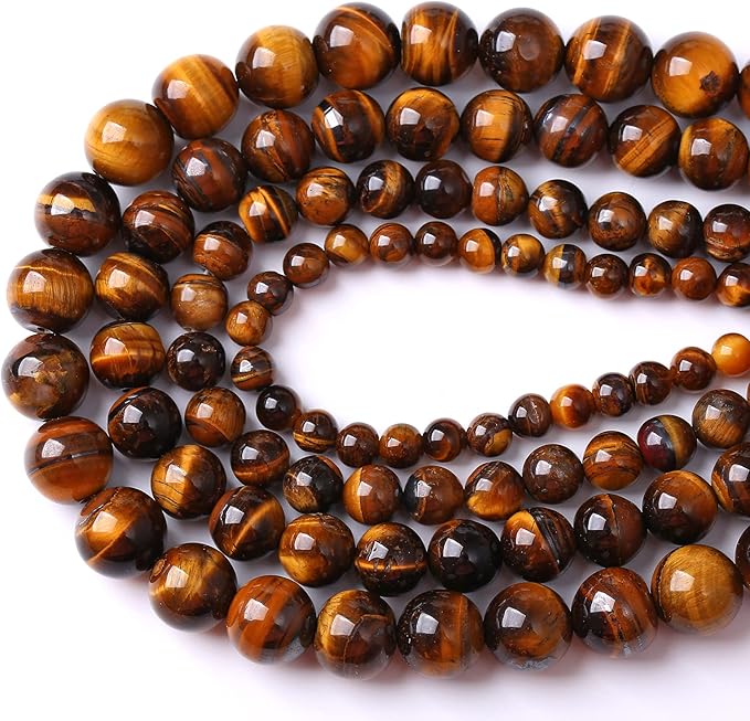 8MM 45PCS Natural Stone Yellow Tiger Eye Stone with Iron Mine Beads for Jewelry Making DIY Bracelet