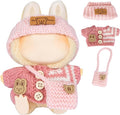 17cm Doll Clothing for Labubu - Kawaii Chic Style Set for 17cm Dolls, Cute Doll Outfit with Accessories -Button Up Stripe Pink Sweater + Pink Hat + Pink Bag (Clothes Only)