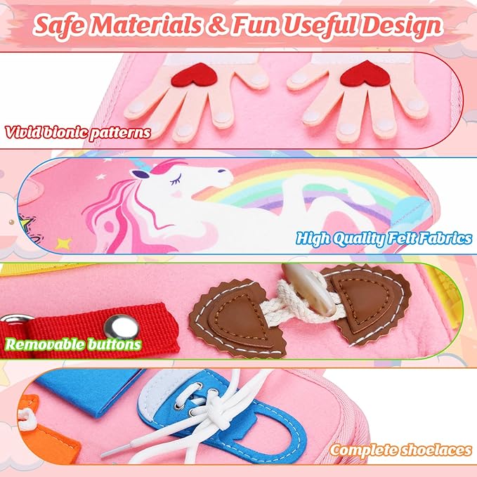 Montessori Busy Board & Busy Book for Toddler – Educational Toys for 3 Year Old Girls, Sensory Activity Board, Fine Motor Skills Learning Gift