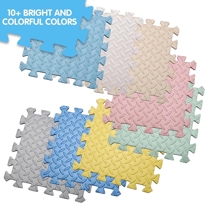 Coolcandy EVA Foam Play Mat, 16 Tiles Colorful Baby Play Mat, Square Kids Playmat with Solid Colored, 0.4" Thickened Interlocking Foam Floor Tiles, Puzzle Play Mat For Baby Lying, Playing (Light Blue)