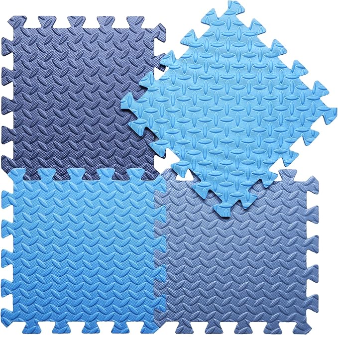 Foam Play Mat for Baby, 0.4 Inch Thick Foam Interlocking Floor Mats, Soft Non-Toxic Baby Playmat, Solid Colored Puzzle Play Mat Kids Floor Mats, 16 Tiles, Dark Blue/Blue/Gray Blue