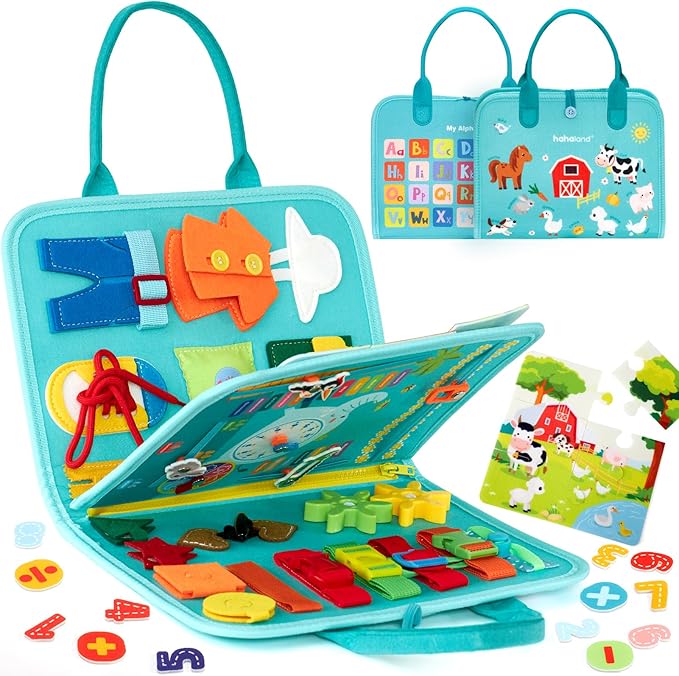 hahaland Busy Board for Toddlers Girls Montessori Toys for 3+ Year Old Farm Animals Preschool Learning Activities Toddler Travel Toys for 3+
