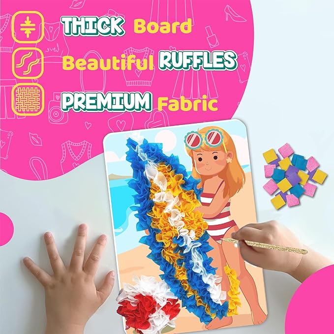 jackinthebox Poke Poke Art for Kids - Fashion Theme, Mess-Free Fabric Art and Craft, Flower Pressing Kits, Gift for Kids, Girl Gifts, Toys for Girls Ages 4 5 6 7 8