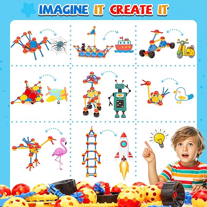 cossy 198 PCS STEM Building Toys for Kids, Construction Building Blocks, Educational Toys for 3-5 4-8 5-7 6-8 Year Old, Creative Games, Engineering, STEM Kits