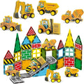 Oriate Magnetic Tiles Engineering Construction Vehicle Road Set,Kids Toys Games with Magnetic Blocks STEM Educational,City Sensory Magnet Tiles,Birthday Gifts for Kids ages 3+ Boys Girls Toys with Car