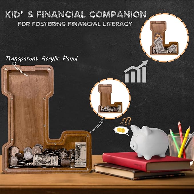 Wooden Letter Piggy Bank for Kids Larger Letter Piggy Bank for Boys and Girls Personalized Piggy Bank Initial Coin Bank Wood Kids Money Bank for Birthday and Festival
