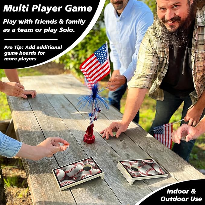 Coinhole Desktop Coin Bouncing Party Game Set | Tabletop Cornhole Board Game | Small Cornhole Travel Game Includes Coins