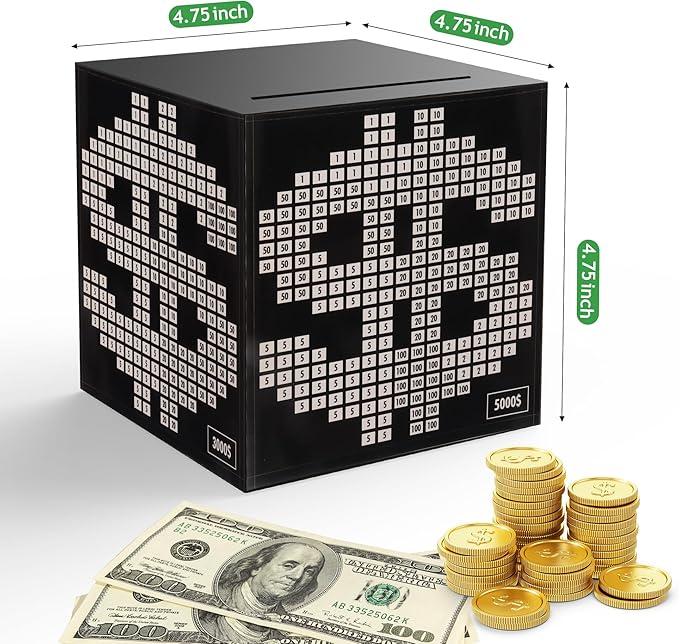 Primo Lines Piggy Bank for Adults Must Break to Open, with Savings Counter & Goal Tracker, Unbreakable Stainless Steel Money Box for 10K Challenge $3000 $5000, Kakeibo(4.72 Inch)