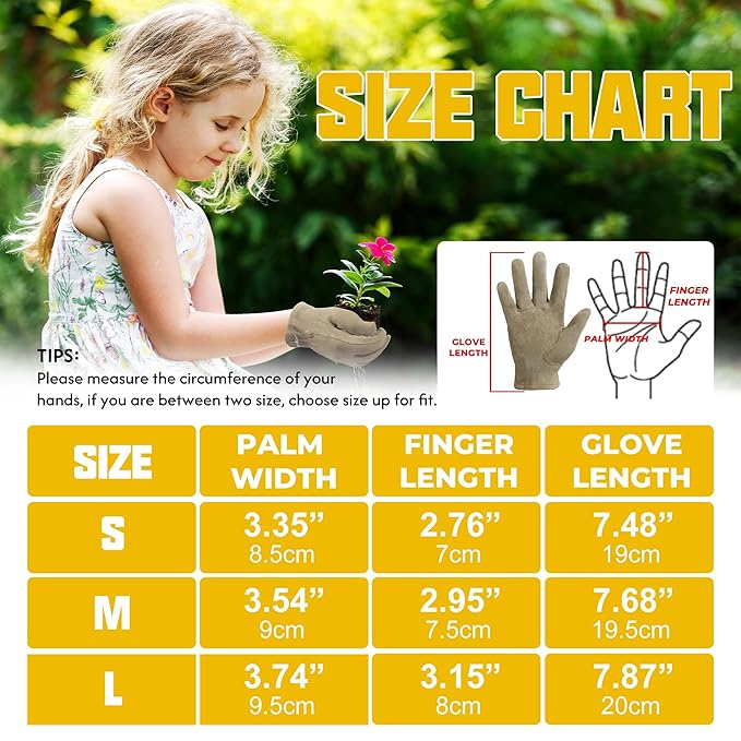 HANDLANDY Kids Genuine Leather Work Gloves for ages 3-11, Children Gardening Gloves for Boys, Girls (Large (age8-11), 2 pairs)