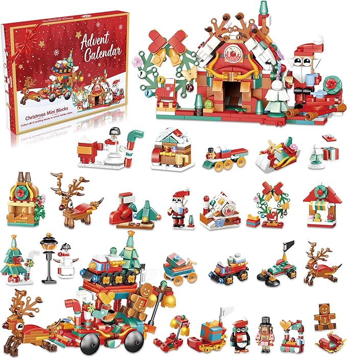 Christmas Advent Calendar 2024 for Kids 24 Days Christmas Countdown Calendar, Advent Calendar Toy for Kids 3 Years and Up with 24 Surprise Building Blocks Toys