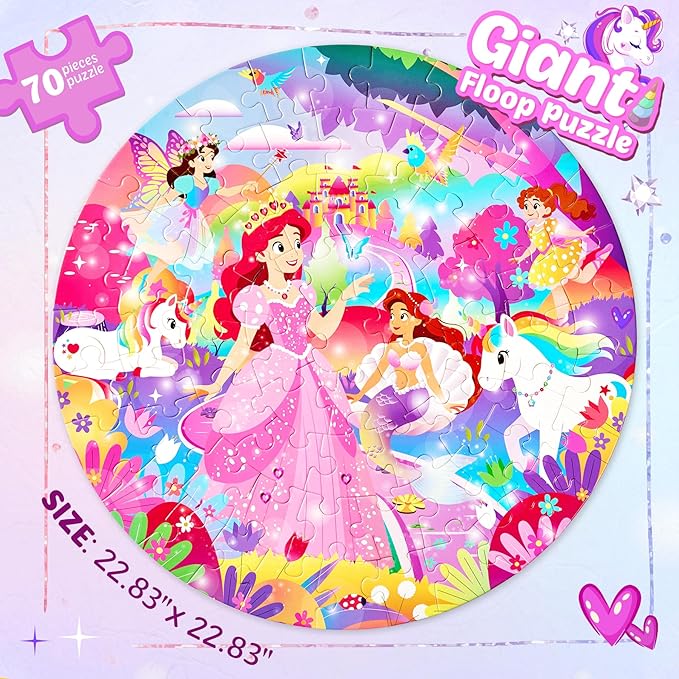 Unicorn Toys for Girls Age 4-6,70 Pcs Jumbo Floor Puzzle for Kids,Fun Educational Preschool Learning Toy Gift for Girls Boys 3 4 5 6 7 8 9 10,Easter Toys for Kid,Girl Birthday Gifts (Pink)