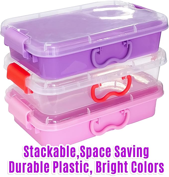 3 Pack,Empty Sensory Bin,13.5 Inch Storage Container,Portable Plastic Storage Bins, Stackable Play Tray for toys,arts,crafts and sand.