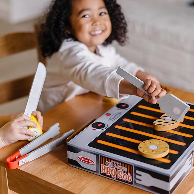 Melissa & Doug Grill and Serve BBQ Set with Pretend Play Toy Food & Kids Play Kitchen Accessories, Preschool Learning Toys for Girls & Boys 3+