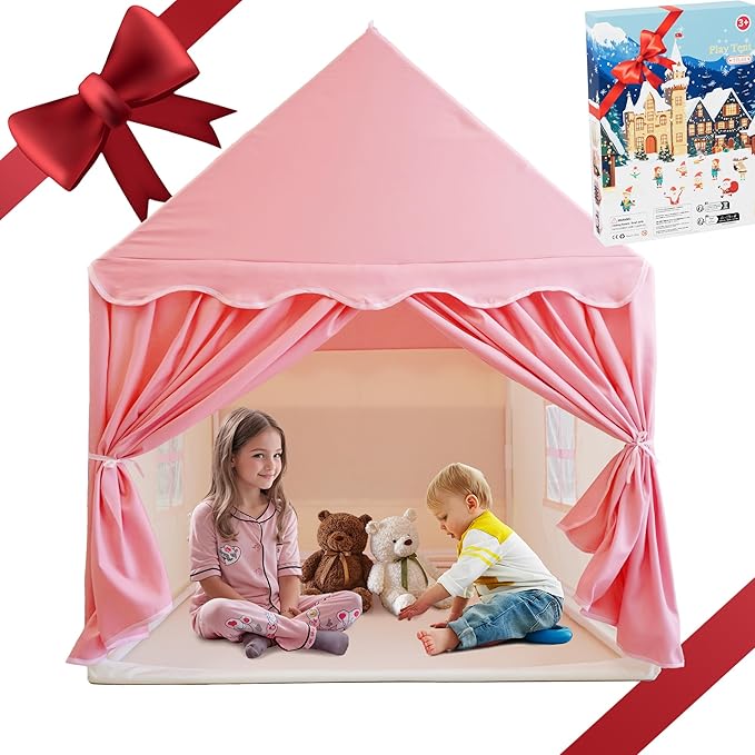 TTLOJ Gift for Christmas Kids Play Tents for Girls, Princess Castle Tent, Large Fairy Playhouse Gift Toys for Girl Toddler Children Play House, Fairy Tale Teepee Tent Indoor Outdoor-Pink Realm